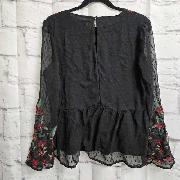 American Eagle Outfitters Peplum Top with Red Floral Embroidery Size Large - Picture 14 of 16